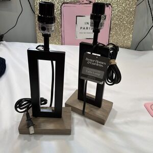 Table Lamp‎ Set Rustic Retro Mid Century Modern Style Black Bedroom NWT